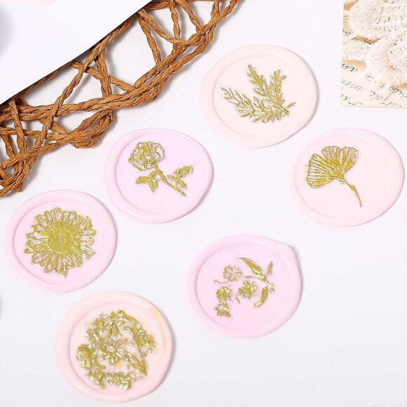 Wax Seal Stamp Gift Box Set 6 Sealing Stamp Heads 1 Wooden Hilt Floral Elegant B - Picture 4 of 10